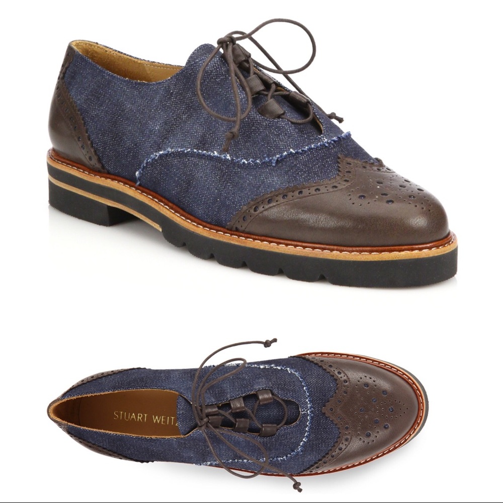 Stuart Weitzman Manuel Denim Oxfords - 8.5